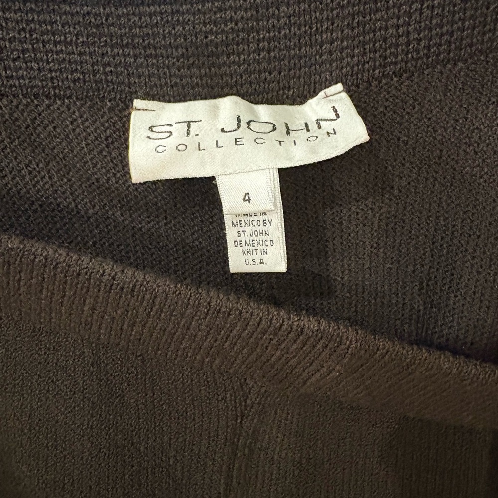 St. John Brown and Cream Leather Trim Jacket with Pants set - Picture 3 of 3
